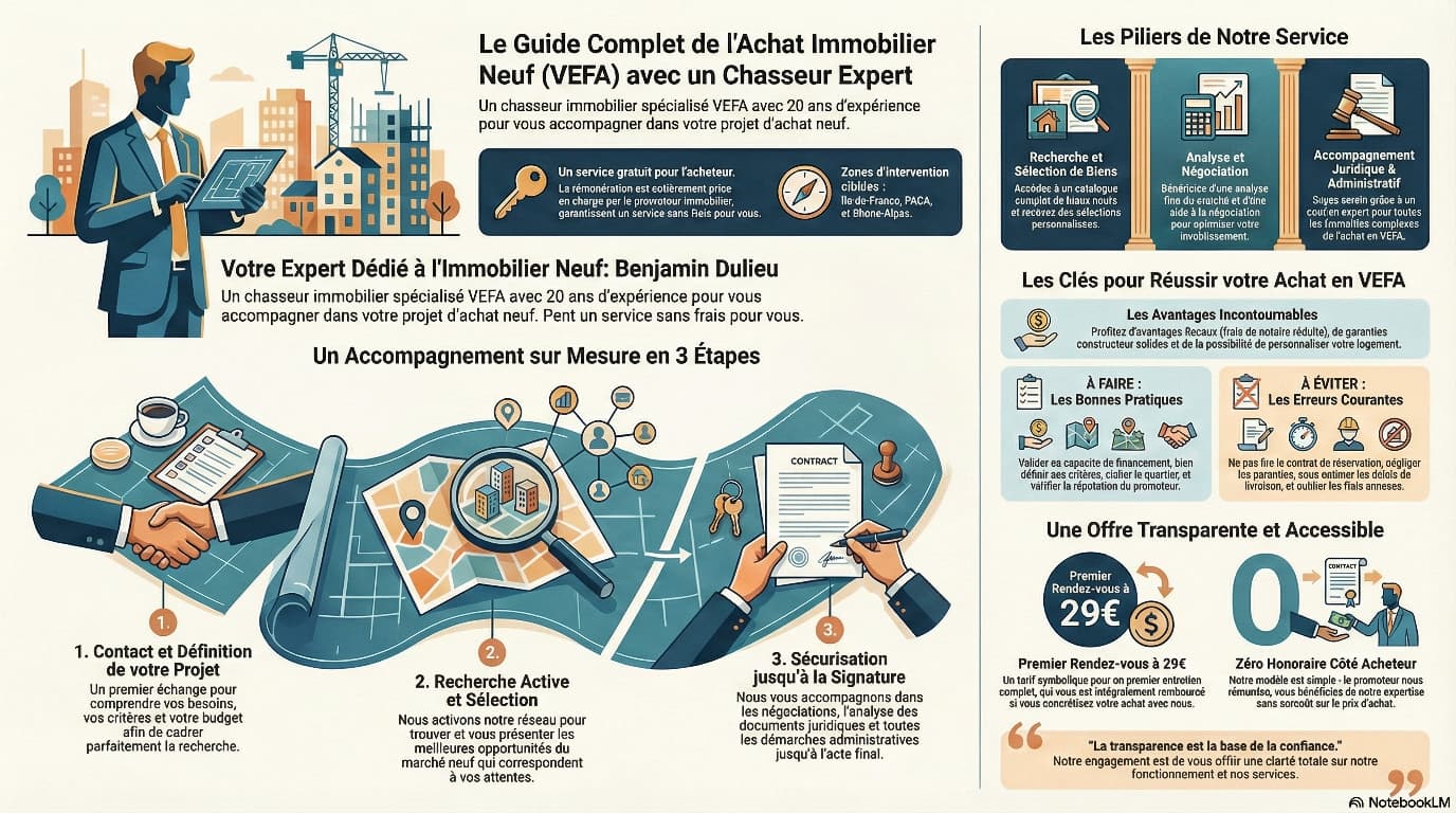 Le Guide Complet de l'Achat Immobilier Neuf (VEFA) avec un Chasseur Expert - Enquête d'Immo - Benjamin Dulieu - Méthode en 3 étapes, piliers de service et avantages